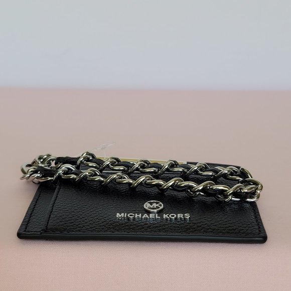 MICHAEL KORS Jet Set Small ID Pebbled Leather Chain Card Holder Case-Black🎈$69 - Picture 12 of 16